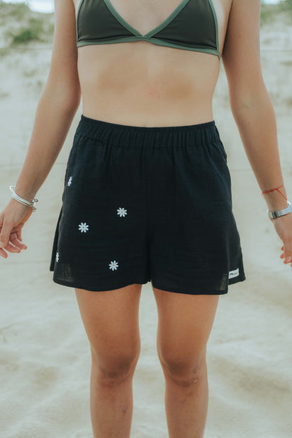 BASIC - Short en Lin Femme noir